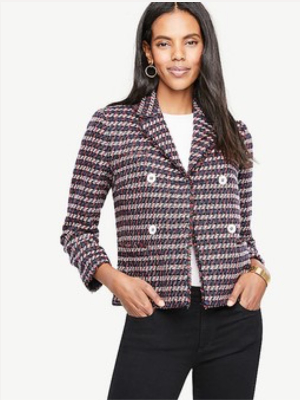 Ann Taylor Tweed Double Breasted Blazer Size 16